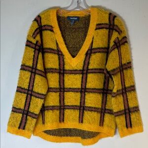 Modcloth Boho Already Checked Pullover Sweater In Yellow Checkered. Medium. NWT.
